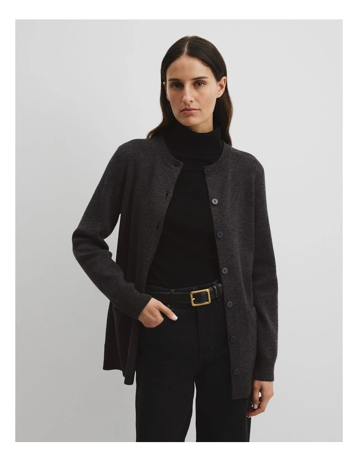 Compact Wool Longline Cardigan in Charcoal Marle image 1