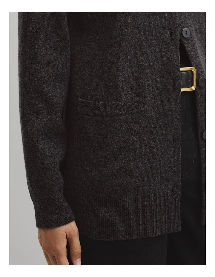 Compact Wool Longline Cardigan in Charcoal Marle image 2