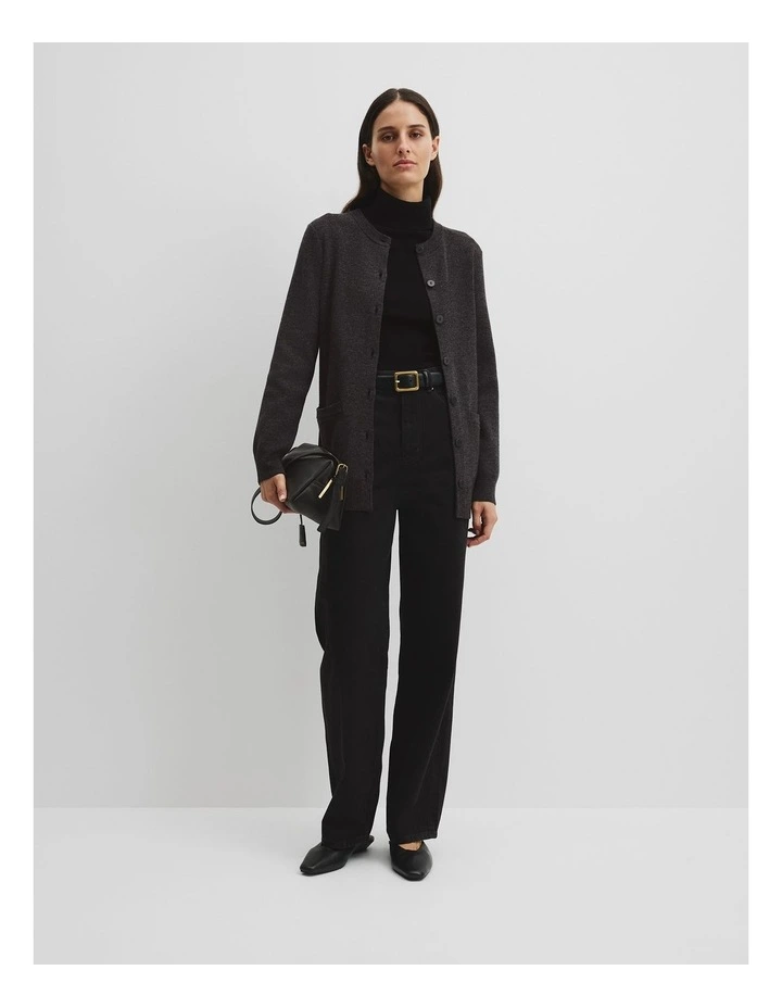 Compact Wool Longline Cardigan in Charcoal Marle image 3