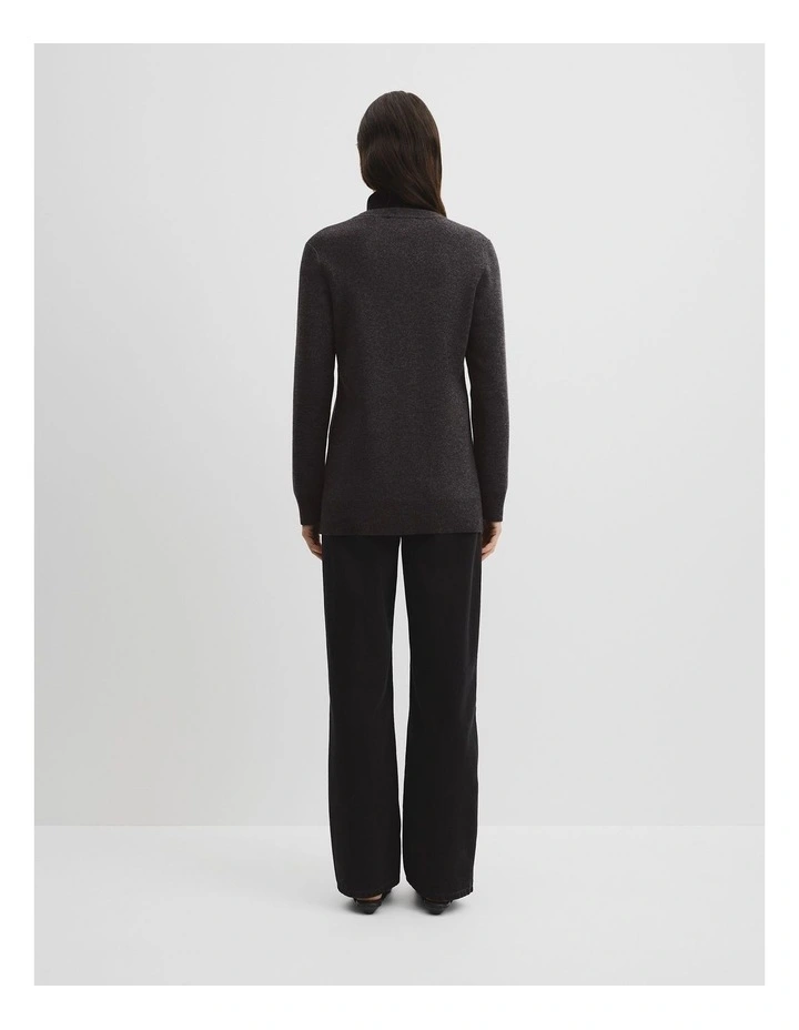 Compact Wool Longline Cardigan in Charcoal Marle image 4