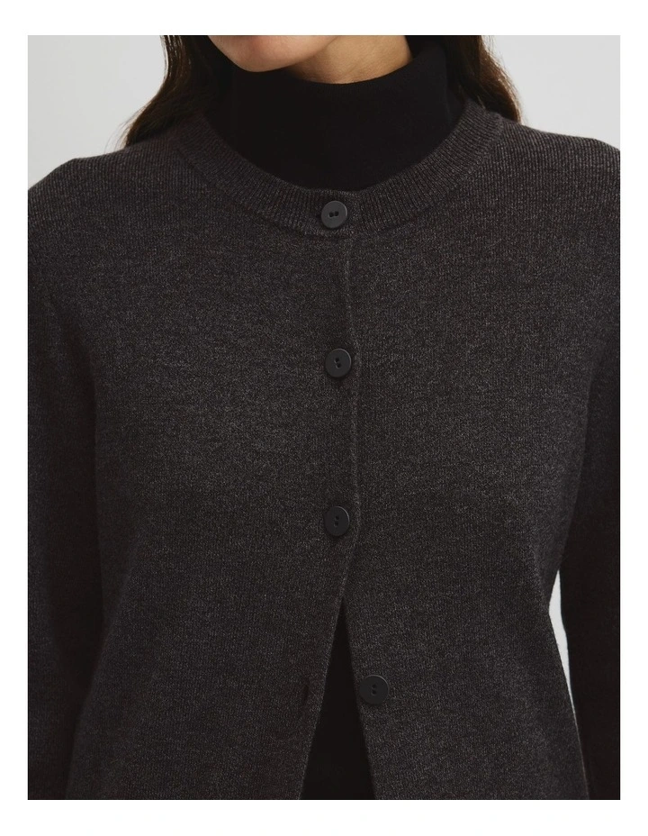 Compact Wool Longline Cardigan in Charcoal Marle image 5