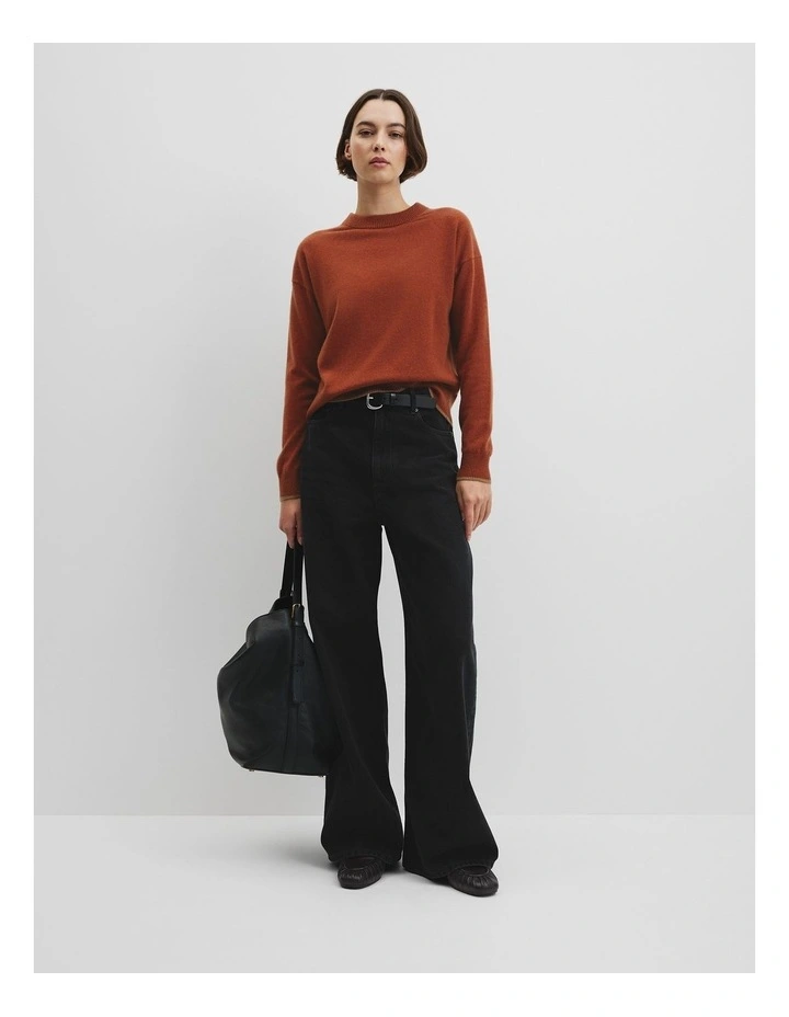Tipped Crew Neck Knit in Redwood image 3