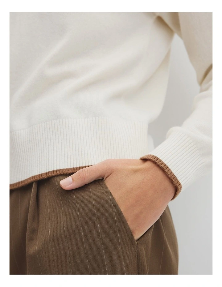 Tipped Crew Neck Knit in Winter White image 2