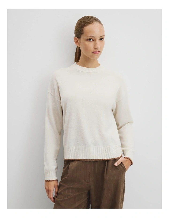 Tipped Crew Neck Knit in Winter White image 3