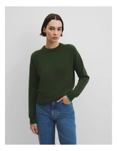 Tipped Crew Neck Knit in Moss Green