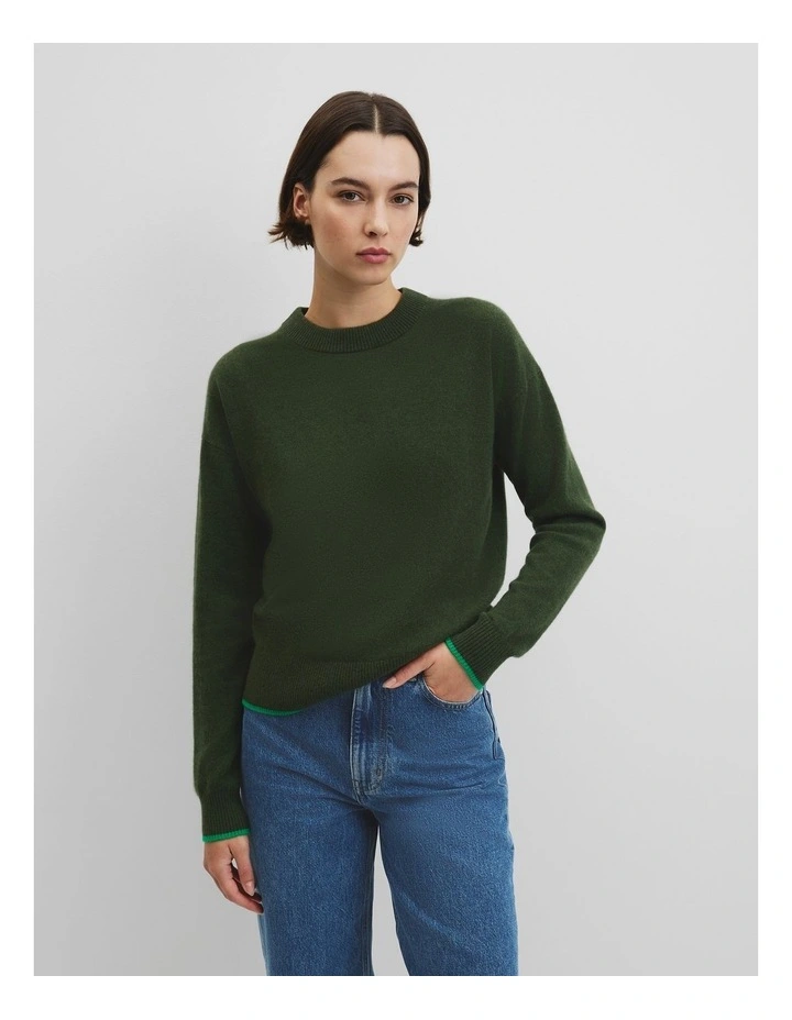Tipped Crew Neck Knit in Moss Green image 1