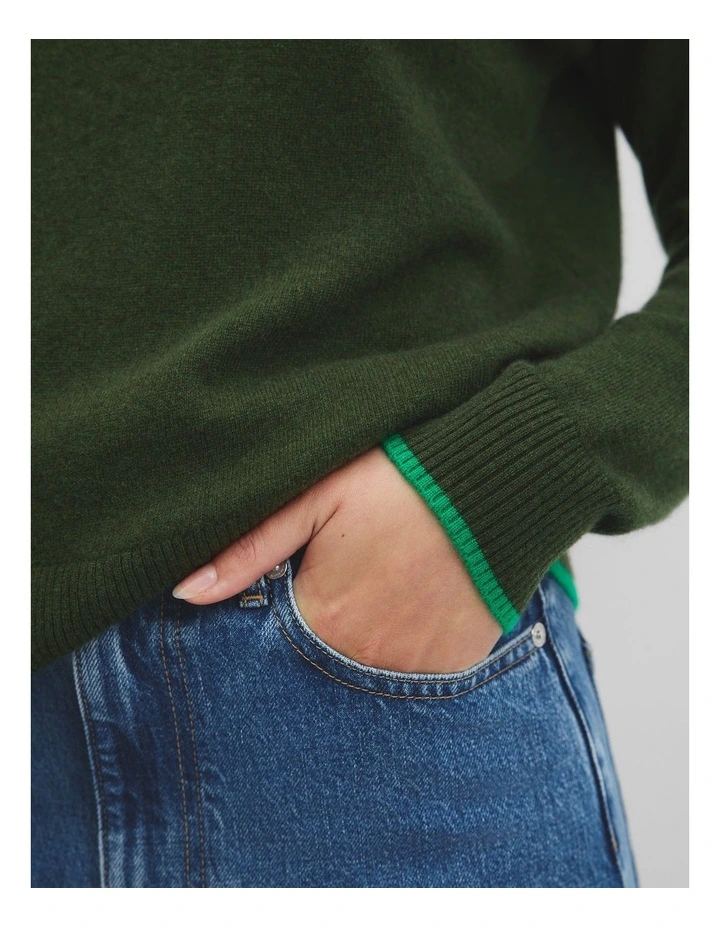 Tipped Crew Neck Knit in Moss Green image 2