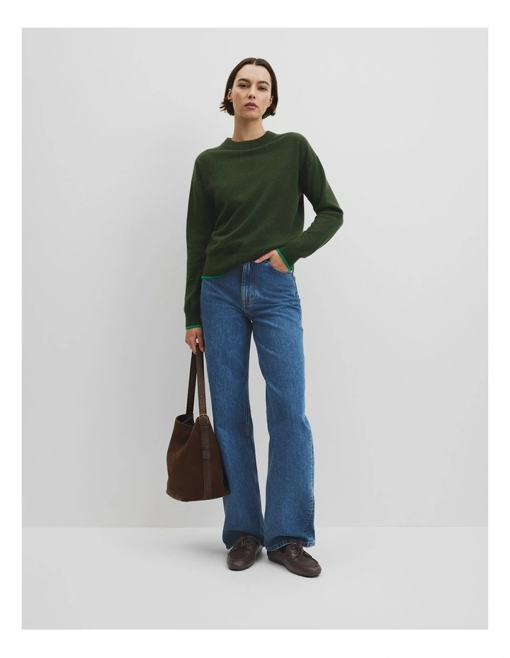 Tipped Crew Neck Knit in Moss Green image 3