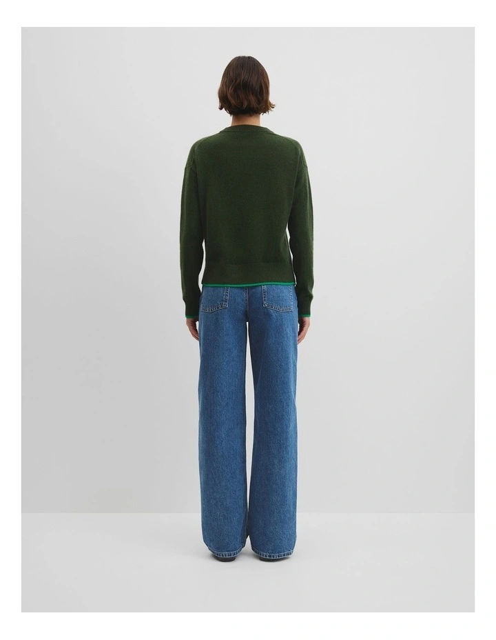 Tipped Crew Neck Knit in Moss Green image 4