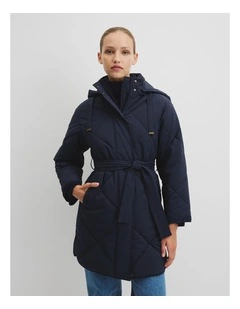 Longline Puffer Coat in Navy