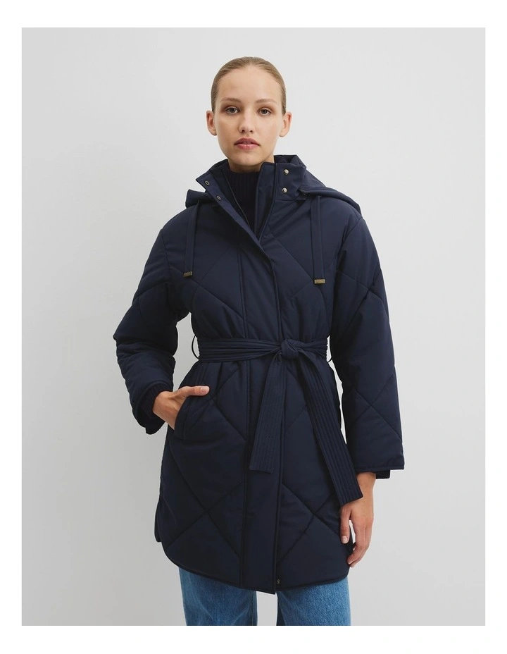 Longline Puffer Coat in Navy image 1