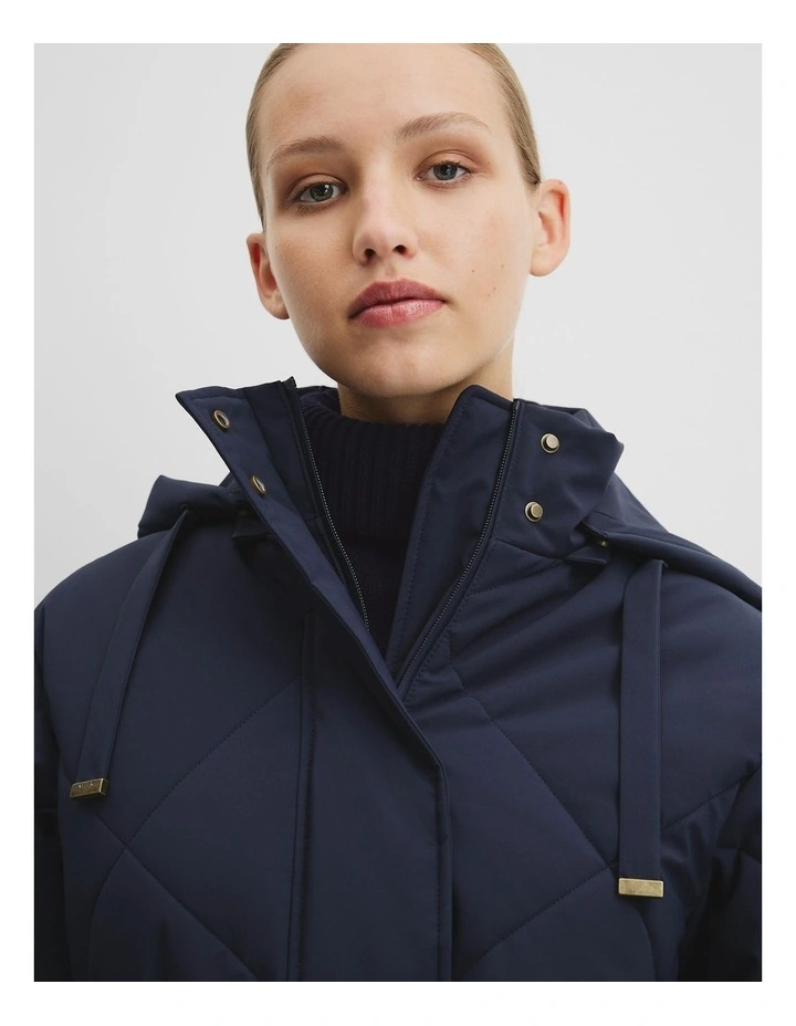 Longline Puffer Coat in Navy image 2