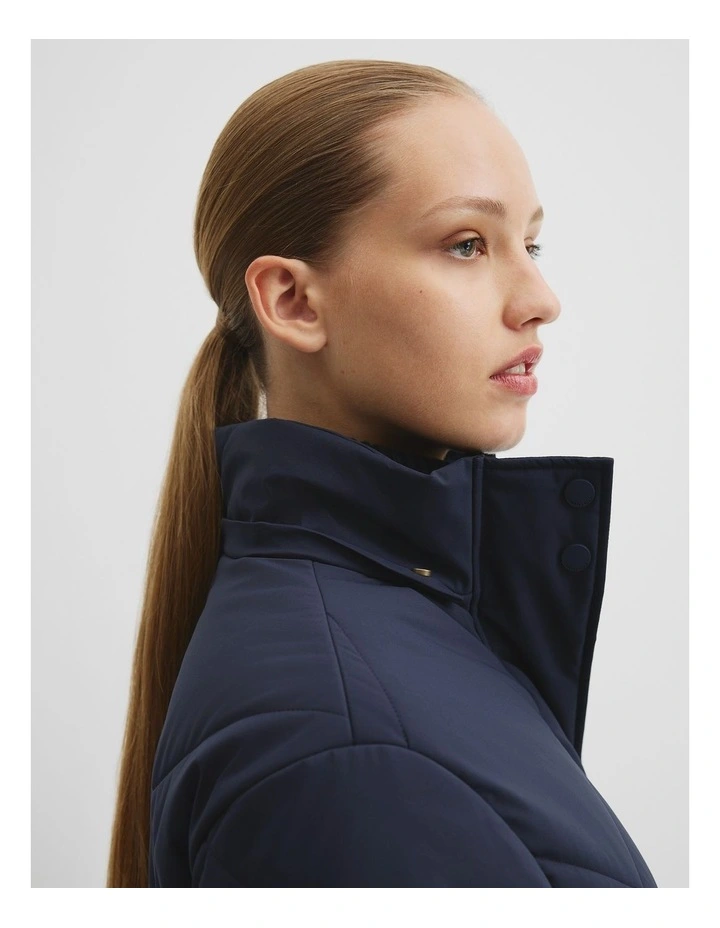 Longline Puffer Coat in Navy image 5