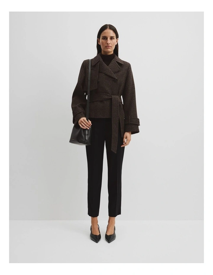Check Wool Trench in Brown Check image 1