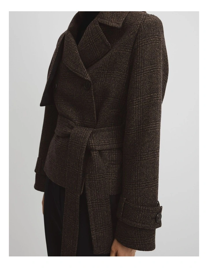 Check Wool Trench in Brown Check image 4