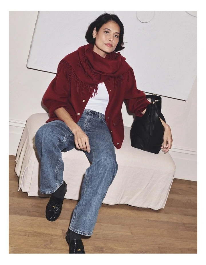 Soft Button Jacket in Deep Red image 2