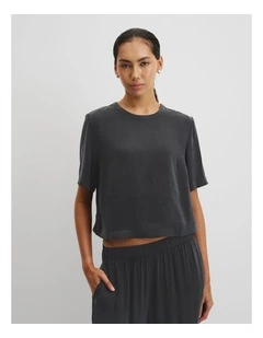 Short Sleeve Cupro Woven T-shirt in Black