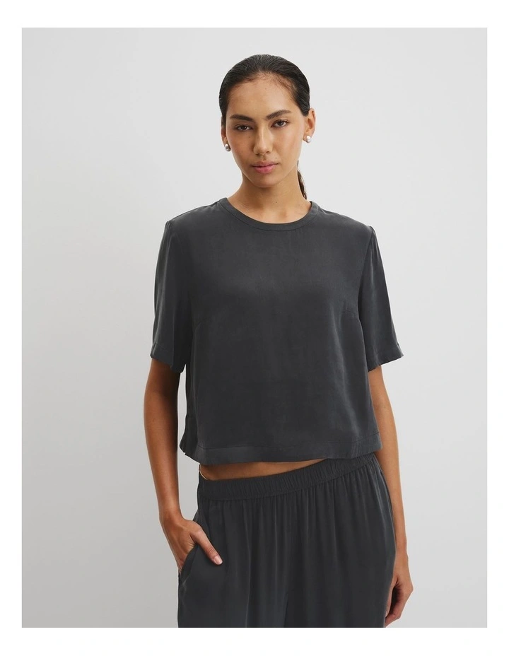 Short Sleeve Cupro Woven T-shirt in Black image 1