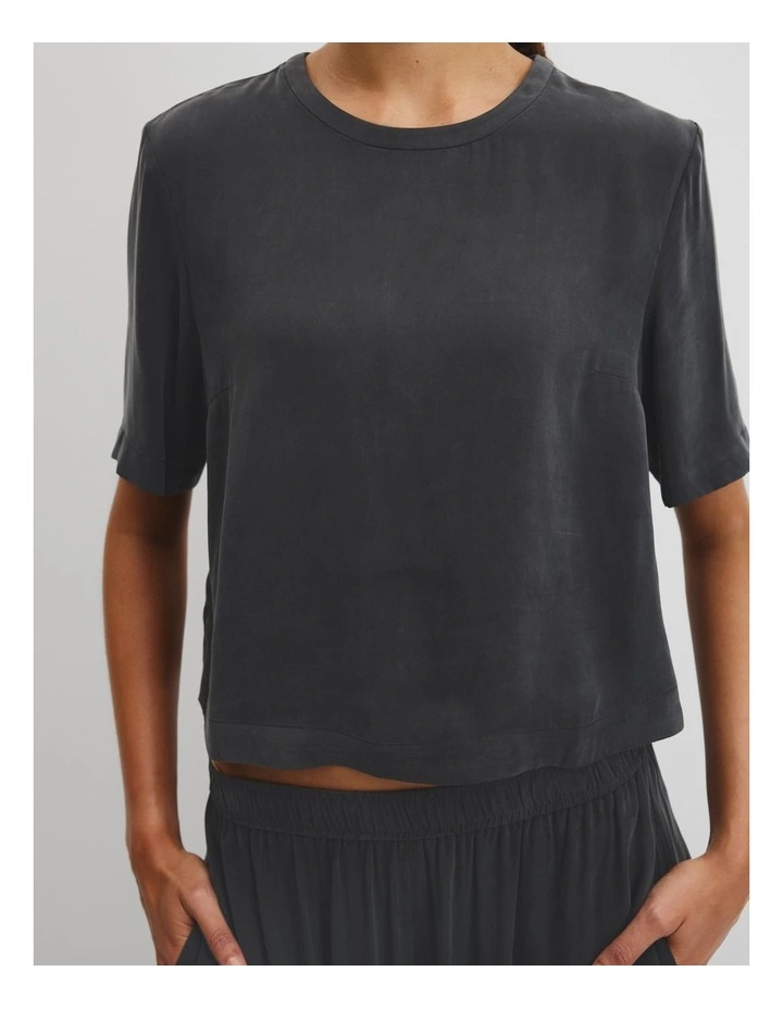Short Sleeve Cupro Woven T-shirt in Black image 2