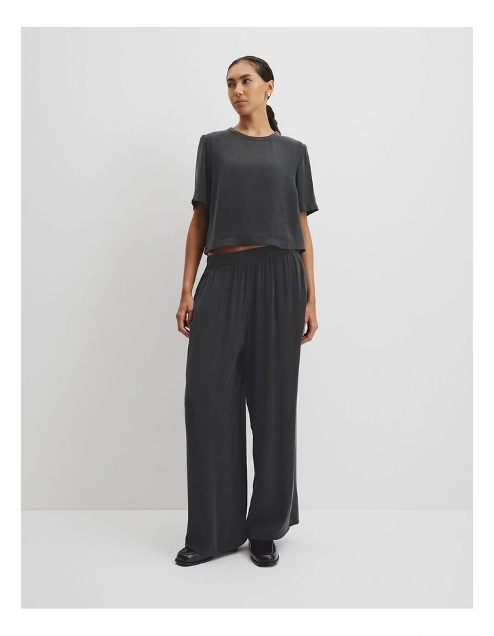 Short Sleeve Cupro Woven T-shirt in Black image 3