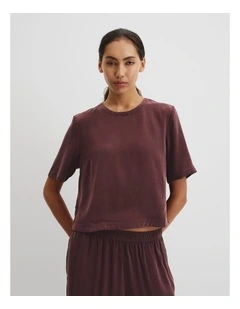 Short Sleeve Cupro Woven T-shirt in Plum