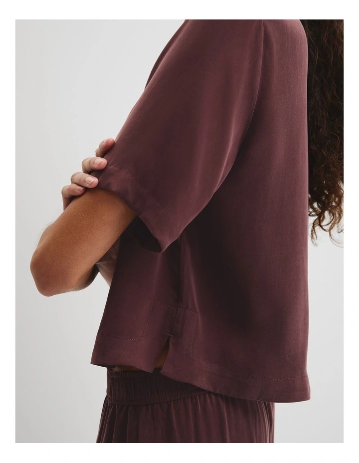 Short Sleeve Cupro Woven T-shirt in Plum image 2