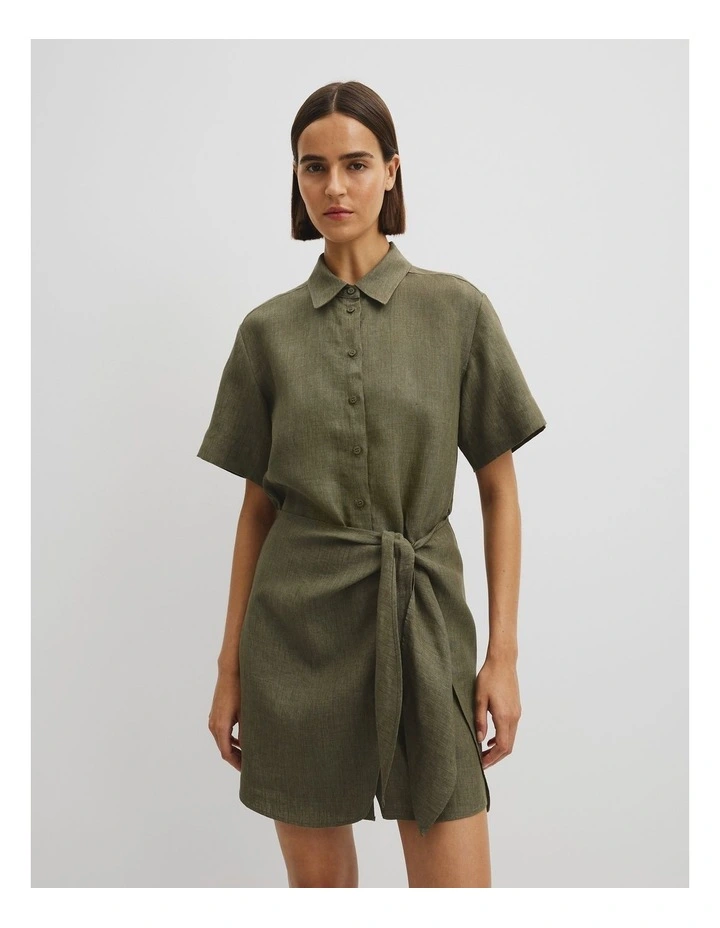 Organically Grown Linen Mini Linen Shirt Dress in Moss Green image 1