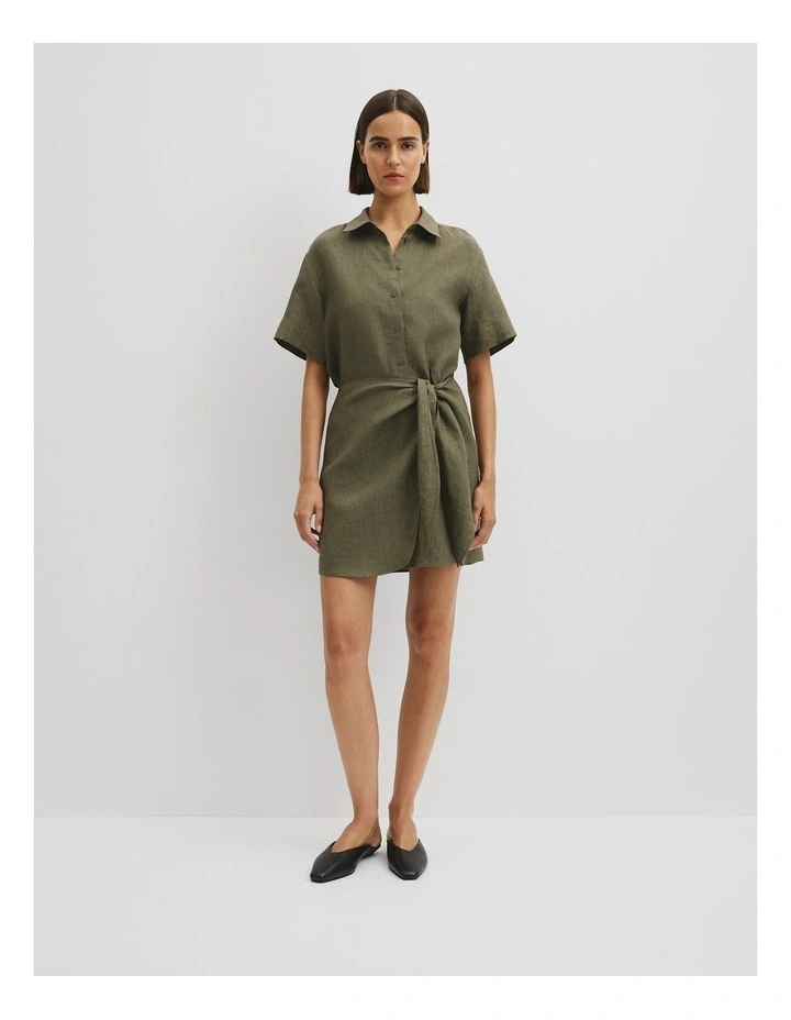 Organically Grown Linen Mini Linen Shirt Dress in Moss Green image 2