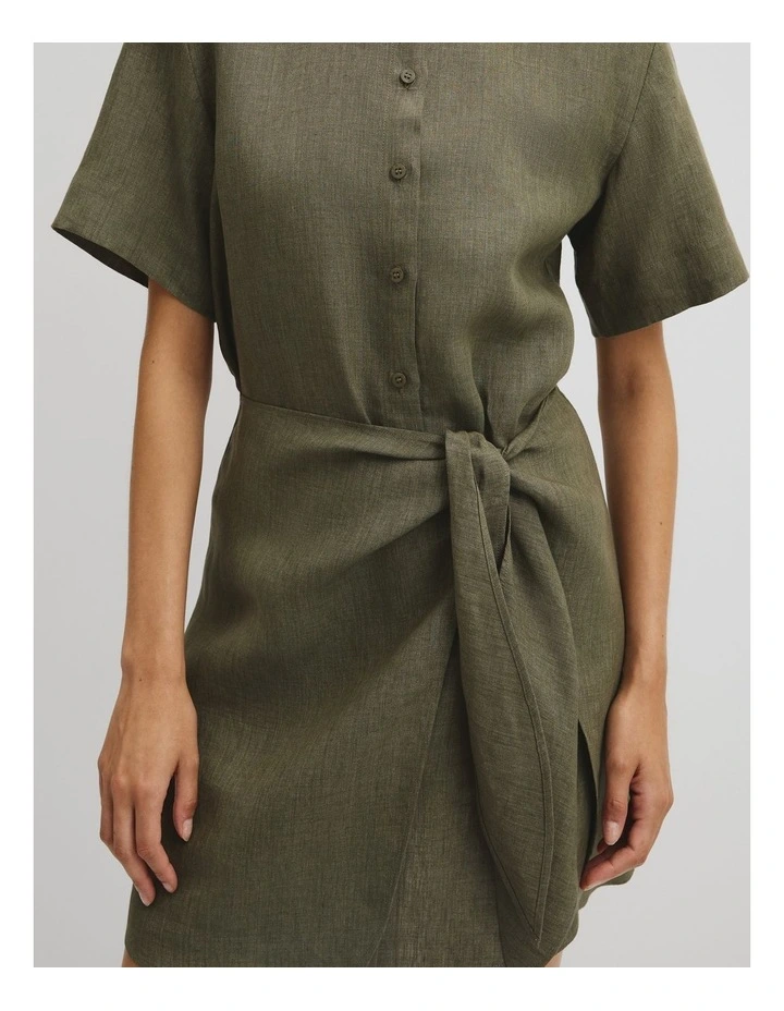 Organically Grown Linen Mini Linen Shirt Dress in Moss Green image 3