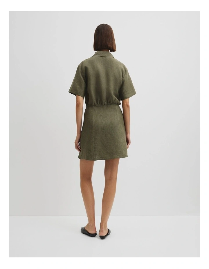 Organically Grown Linen Mini Linen Shirt Dress in Moss Green image 4
