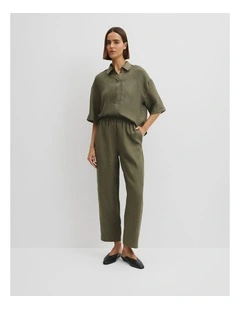 Organically Grown Linen Tapered Linen Jogger in Moss Green