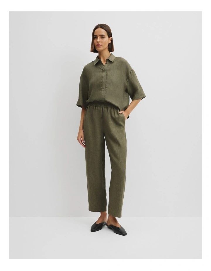 Organically Grown Linen Tapered Linen Jogger in Moss Green image 1