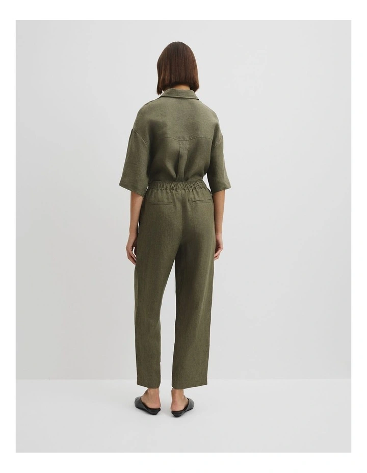 Organically Grown Linen Tapered Linen Jogger in Moss Green image 4