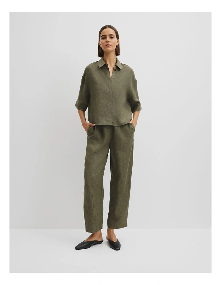 Organically Grown Linen Boxy Fit Shirt in Moss Green image 1