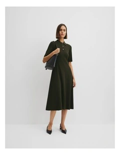 Compact Knit Midi Dress in Moss Green