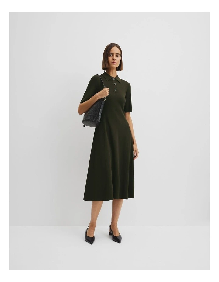 Compact Knit Midi Dress in Moss Green image 1