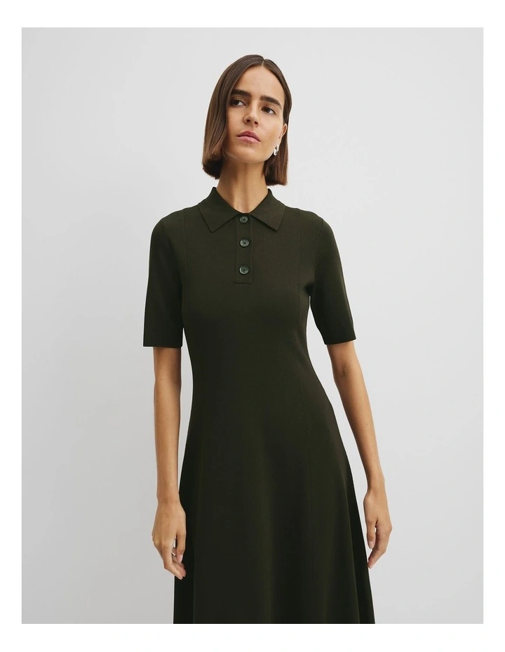 Compact Knit Midi Dress in Moss Green image 2