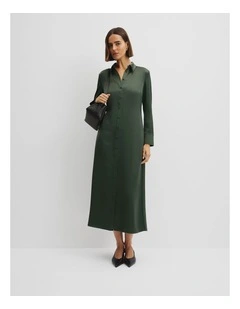 Satin Dress in Moss Green