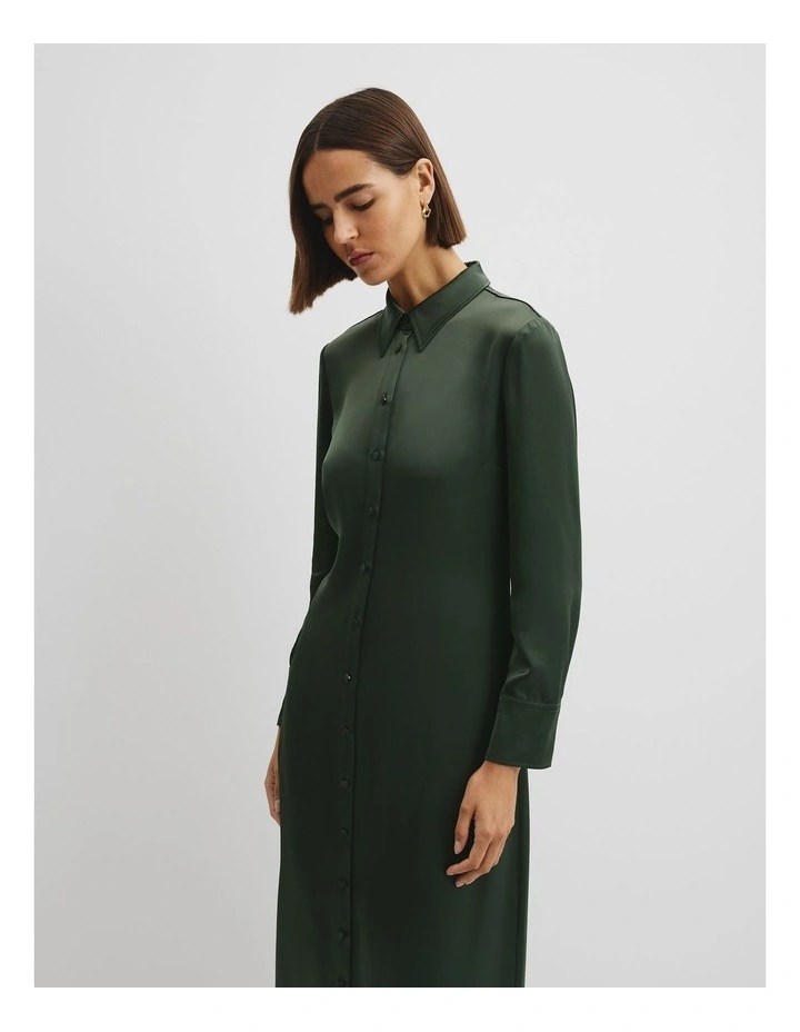 Satin Dress in Moss Green image 2