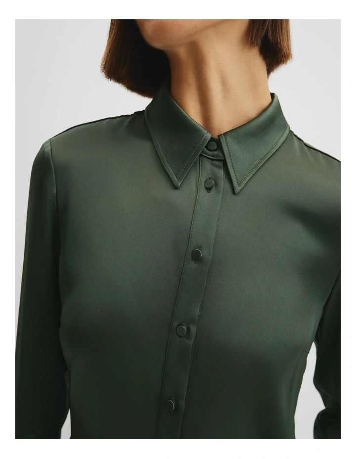 Satin Dress in Moss Green image 3