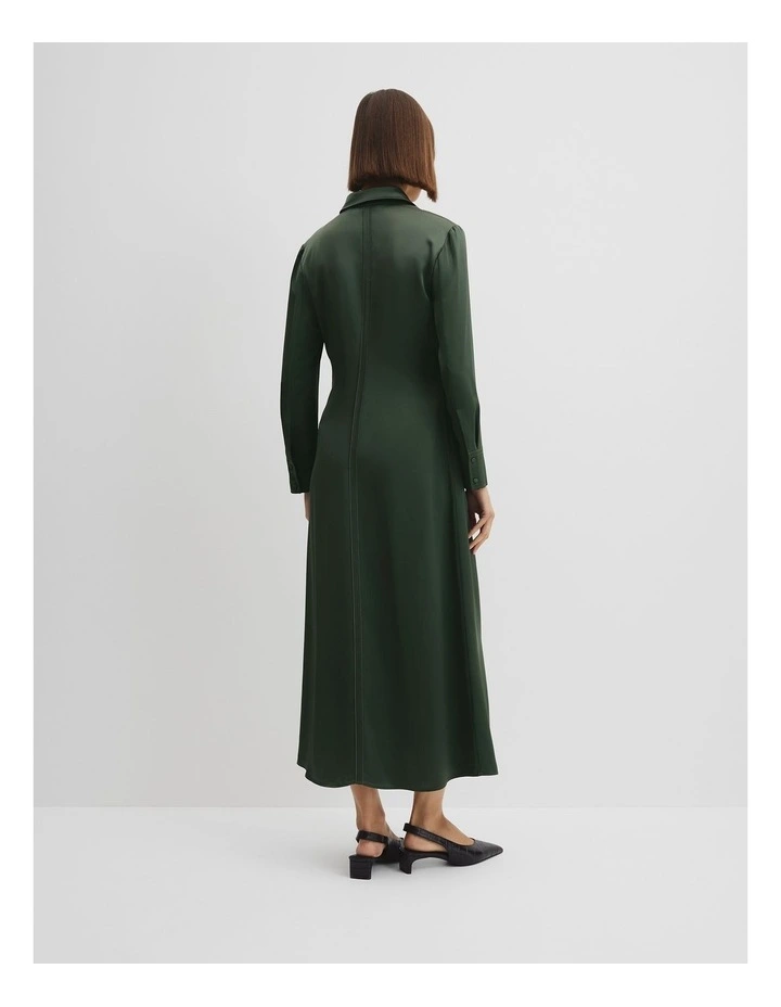 Satin Dress in Moss Green image 4