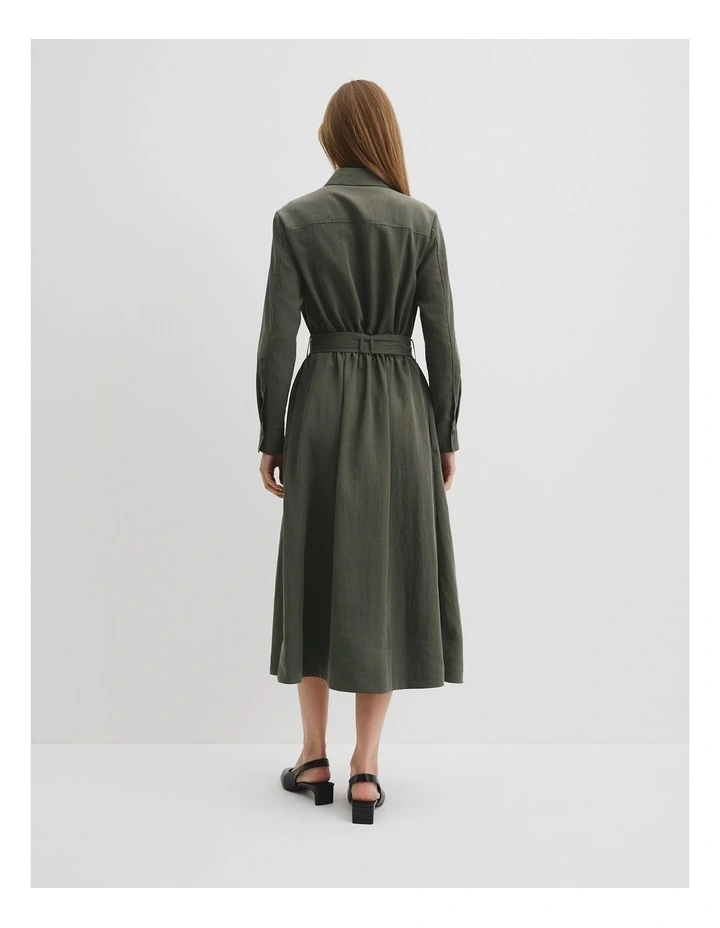 Belted Midi Shirt Dress in Moss Green image 4