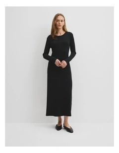 Long Sleeve Henley Dress in Black