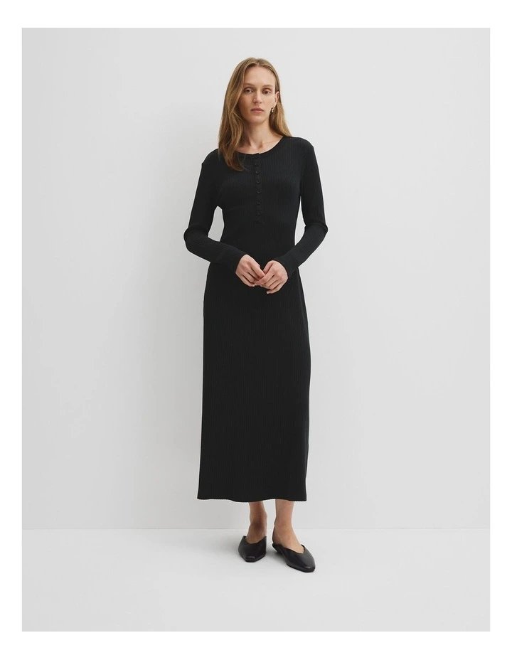 Long Sleeve Henley Dress in Black image 1
