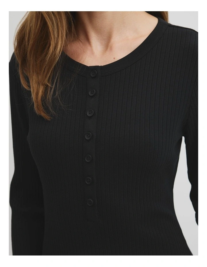 Long Sleeve Henley Dress in Black image 3