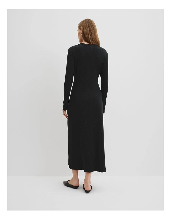 Long Sleeve Henley Dress in Black image 4