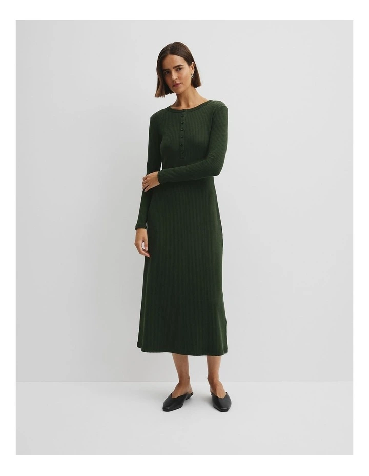 Long Sleeve Henley Dress in Moss Green image 1