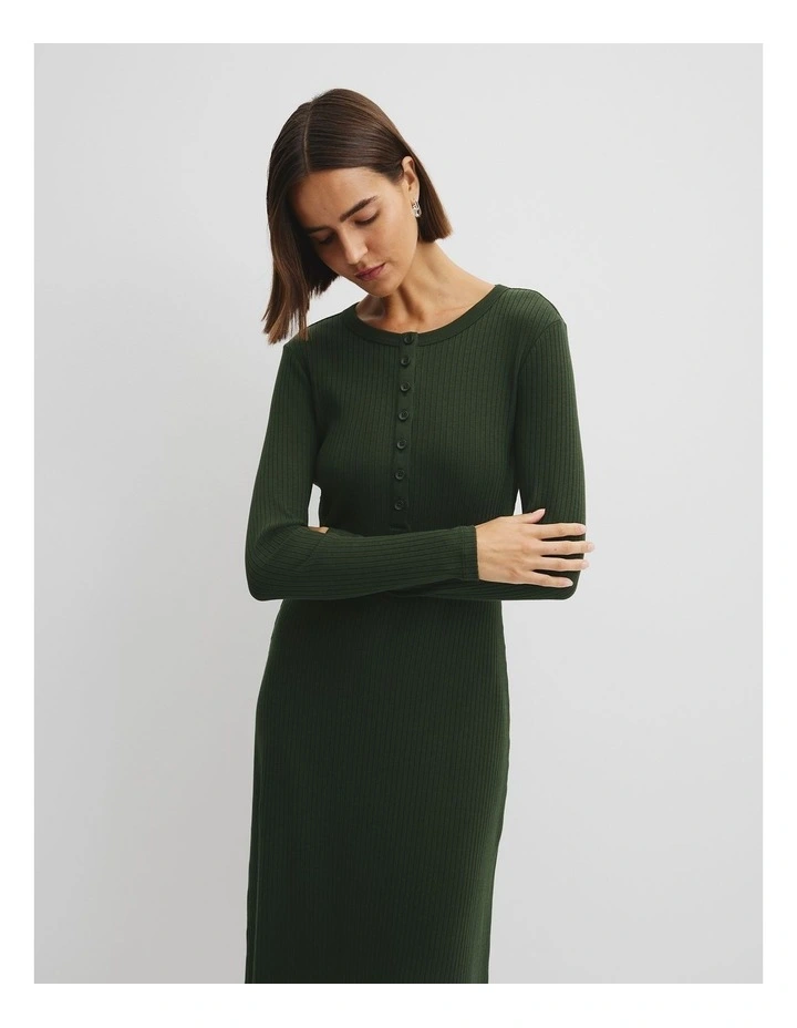 Long Sleeve Henley Dress in Moss Green image 2