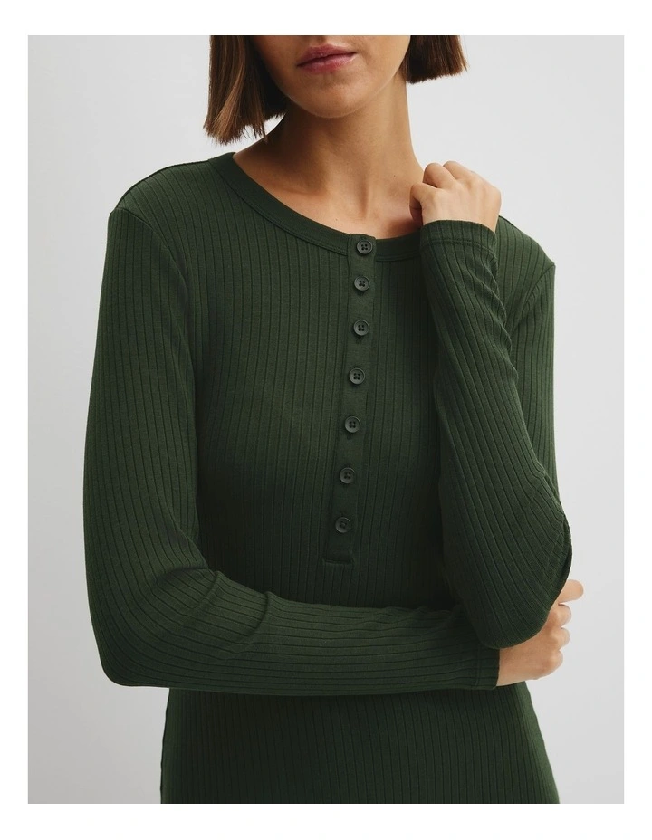 Long Sleeve Henley Dress in Moss Green image 3