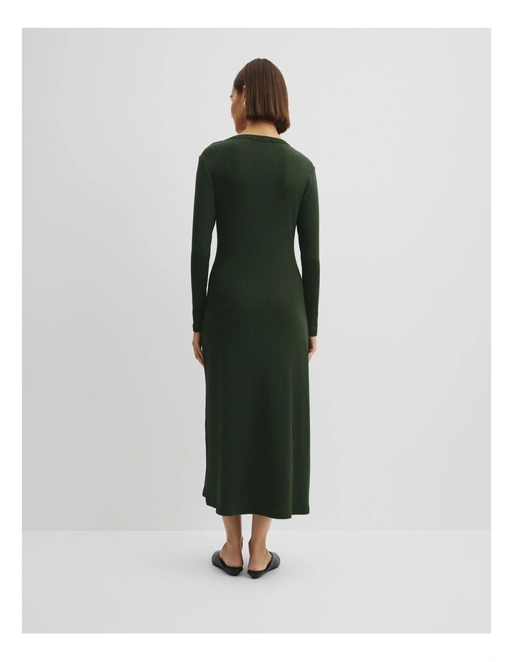 Long Sleeve Henley Dress in Moss Green image 4